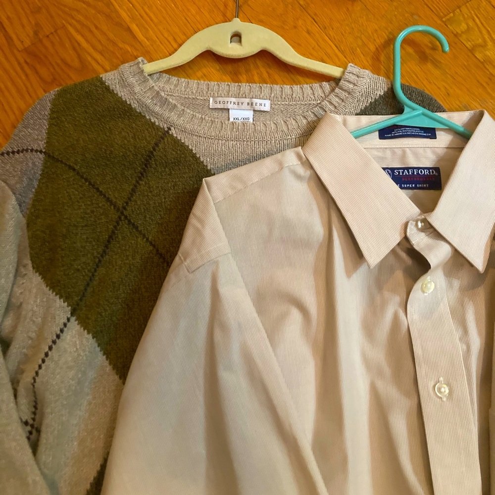 Stafford long sleeve button up shirt with Geoffrey Beene Argyle sweater - bundle